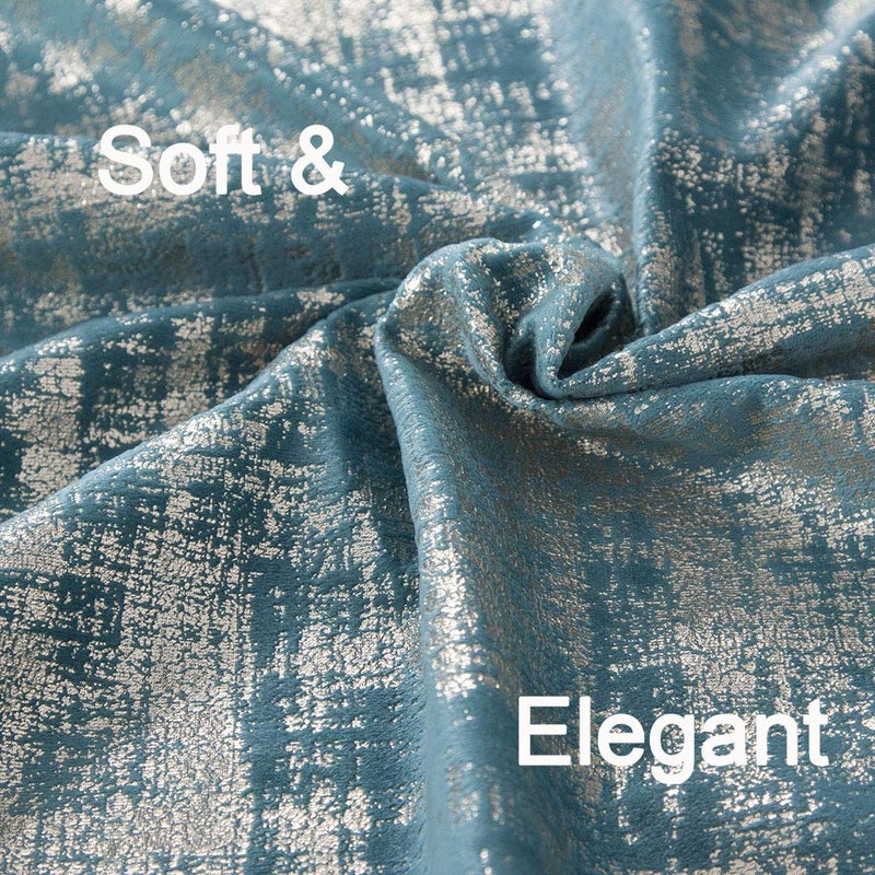always4u Soft Velvet Curtains 84 Inch Length Luxury Bedroom Curtains Gold Foil Print Window Treatments for Living Room Set of 2 Teal - Image 5